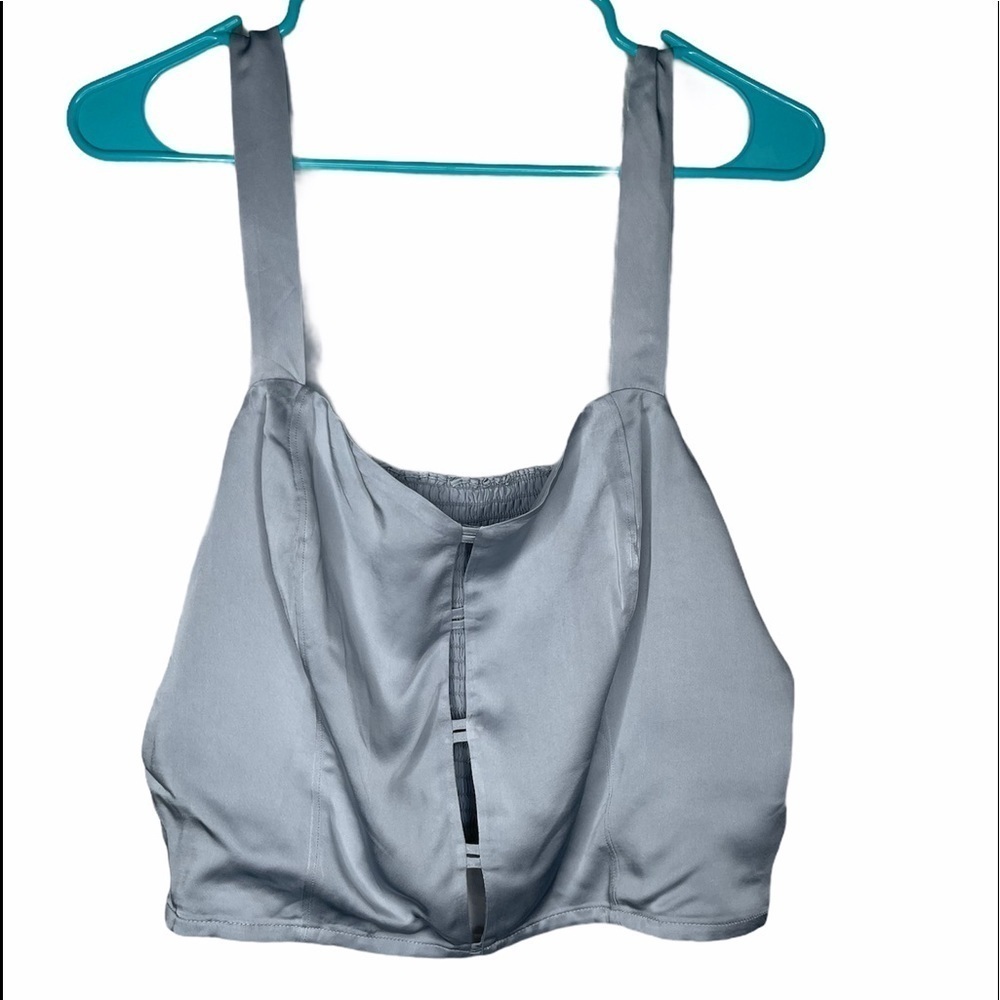 GOOD AMERICAN Silver Faux Leather Double Bar Crop Tank Top XL NWT - Picture 5 of 12
